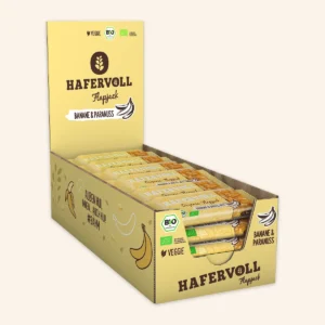 HAFERVOLL Organic Flapjack Banana & Brazil Nut 60g – im Verkaufstray (18 Stück)