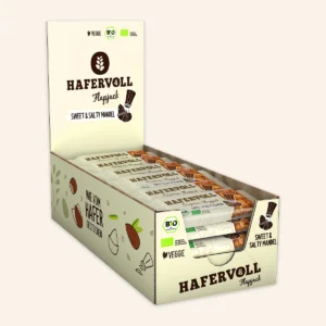 HAFERVOLL Organic Flapjack Sweet & Salty Almond 60g – im Verkaufstray (18 Stück)