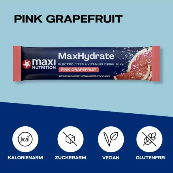 MaxiNutrition MaxHydrate Classic Elektrolyt Drink Stick Pink Grapefruit 10x16g – USP-Grafik