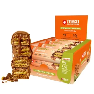 MaxiNutrition Protein Waffle Bar Pistachio Spread 39g – Perfo-Tray mit Riegeln
